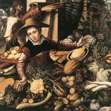  historical Oil Painting - Market Woman With Vegetable Stall Dutch historical painter Pieter Aertsen